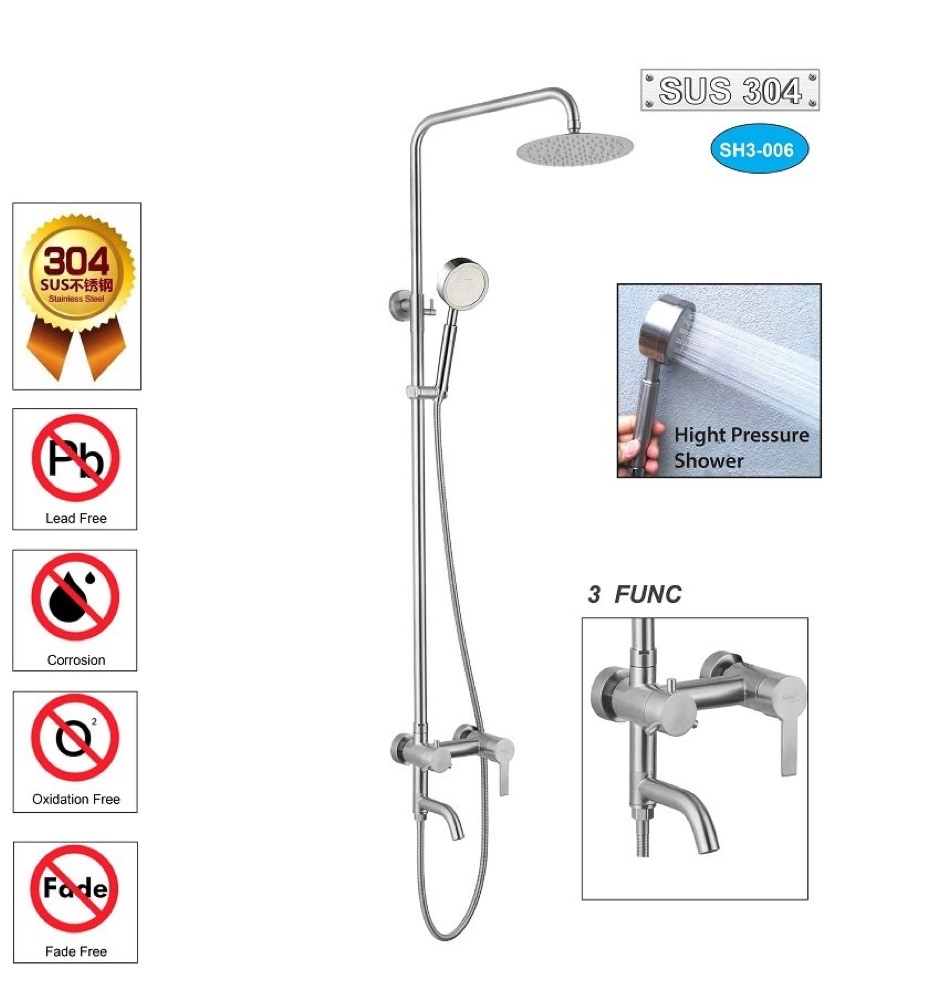 Product photo: SLINE SH3-006 3-function SUS304 Stainless Steel Rain Shower Set - 00902B