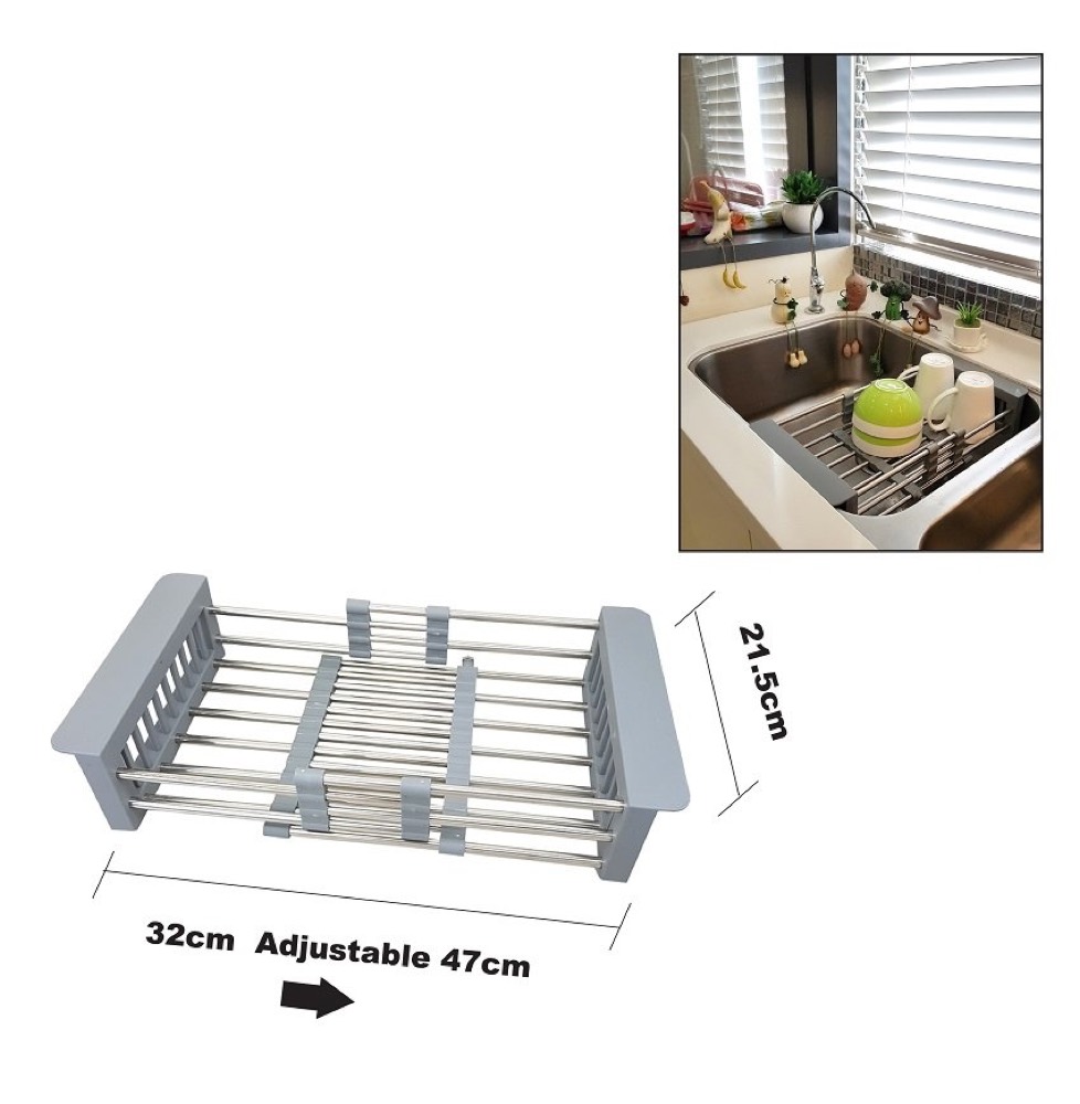 SLINE 21.5cm x 32cm (Adjustable to 47cm) SUS304 Stainless Steel + PVC Telescopic Basket 00646M, view 1