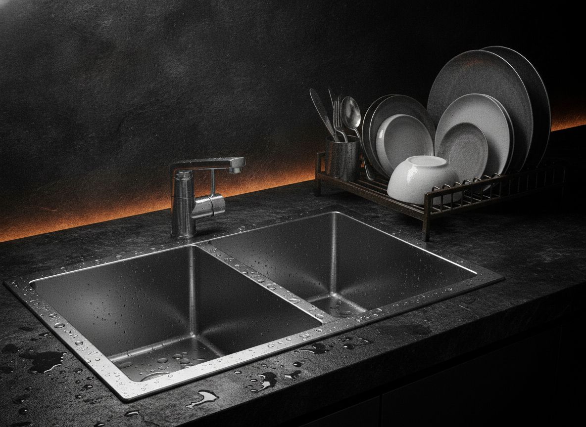 Stainless steel sink with a two-tier dish rack
