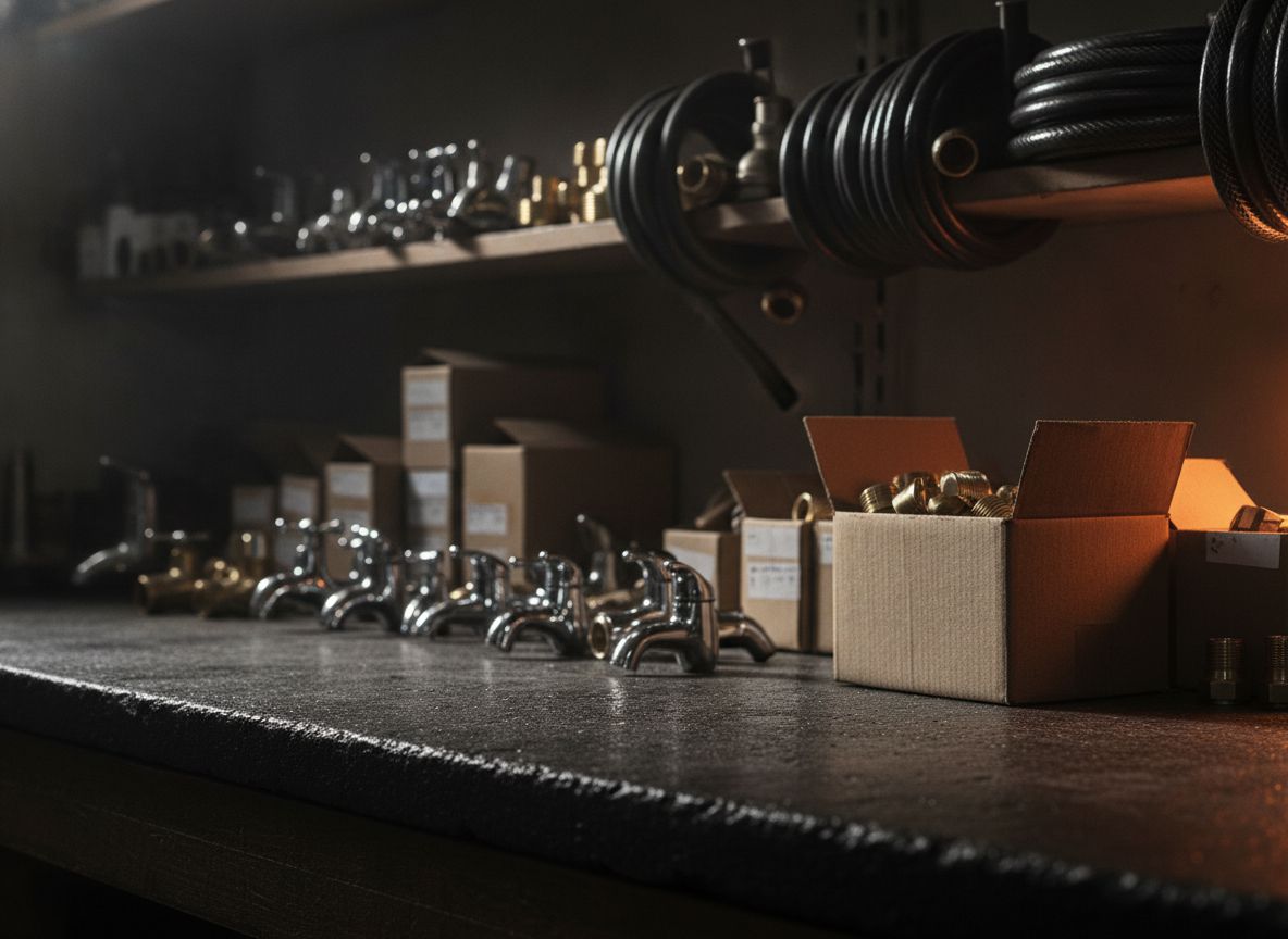 Shelves of taps, hoses and boxed fittings