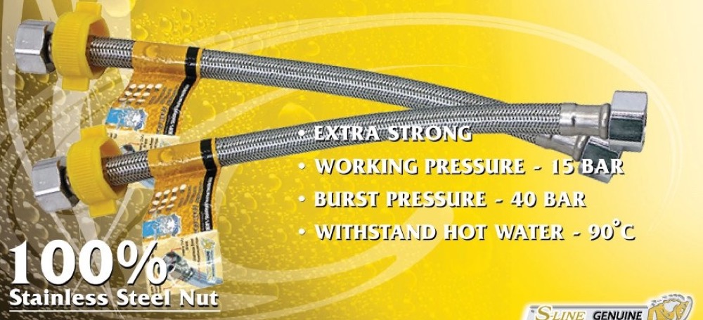 Product photo: SLINE Stainless Steel Netting Flexible Hose (8 Inches - 48 Inches) - 00820A/ 00820B/ 00820C/ 00820D/ 00820E/ 00820H/ 00820I/ 00820J